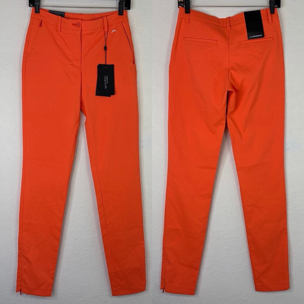 J. Lindeberg Micro High Stretch Pia Golf Pant Orange Skinny Size 25” NEW preppy